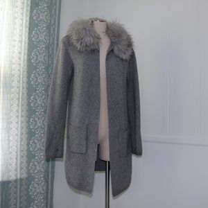 Sioni Studio Faux Fur neckline cardigan XL gray